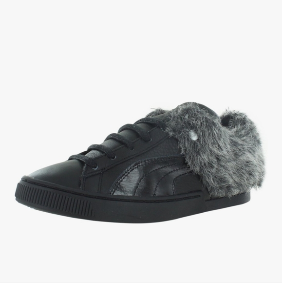 Black Puma Sneakers with Faux Fur Trim - Main Image